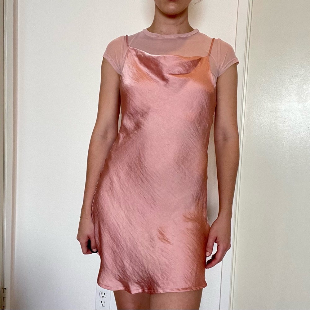Better Be pink two piece silk dress and sheer top set